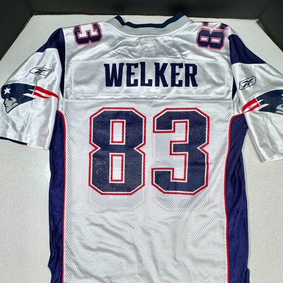 REEBOK NFL NEW ENGLAND WES WELKER #83 WHITE FOOTBALL JERSEY - Picture 3 of 8